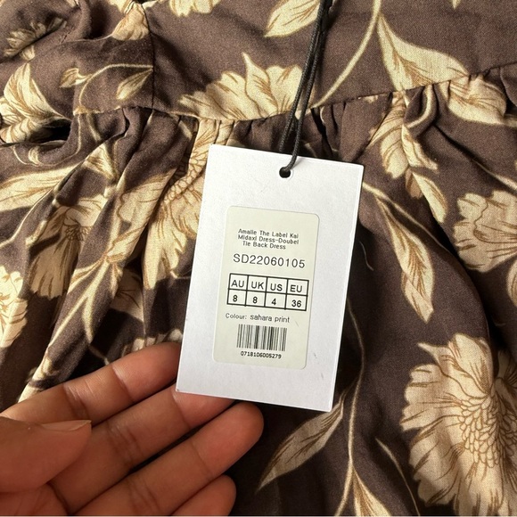 AMALIE THE LABEL Size 4 KAI DOUBLE TIE BACK MIDI DRESS IN SAHARA PRINT New!! - Picture 9 of 9